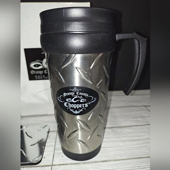Orange County Choppers Diamond Plate Stainless Steel Mug & Coaster Set In Box - Picture 5 of 8